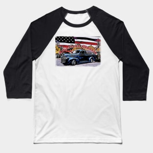 Classic Old American Truck Cartoon with American Flag Baseball T-Shirt